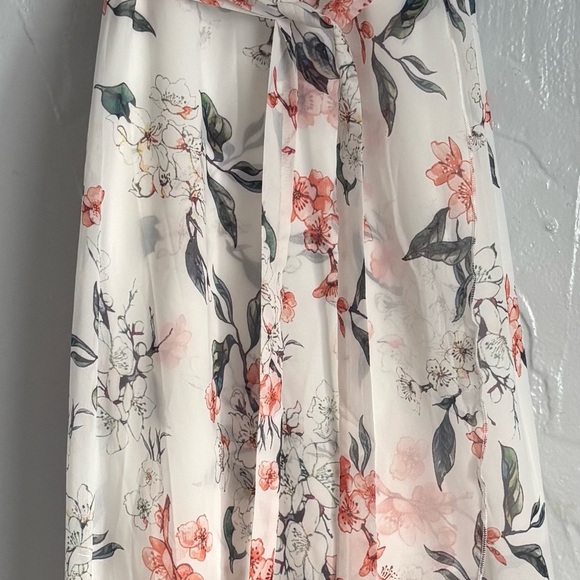 Orange and White Maxi A-Line Skirt with Tie Front - Picture 1 of 11